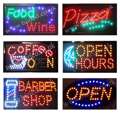 Open pizza coffee Open 24 Hours food wine barber Flashing led window Shop signs
