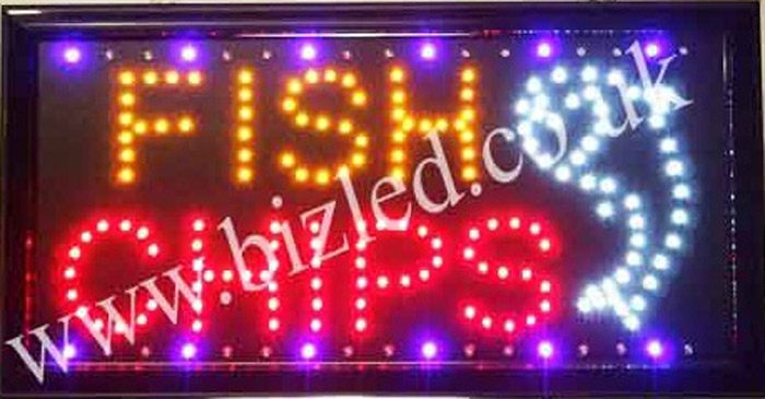 2 mode Flashing FISH CHIPS catering food led new window Shop signs
