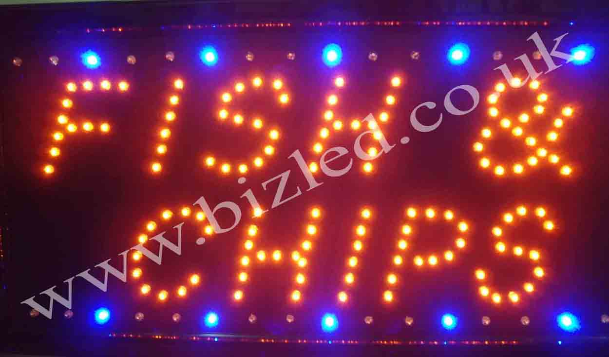 2 mode Flashing FISH CHIPS catering food led new window Shop signs