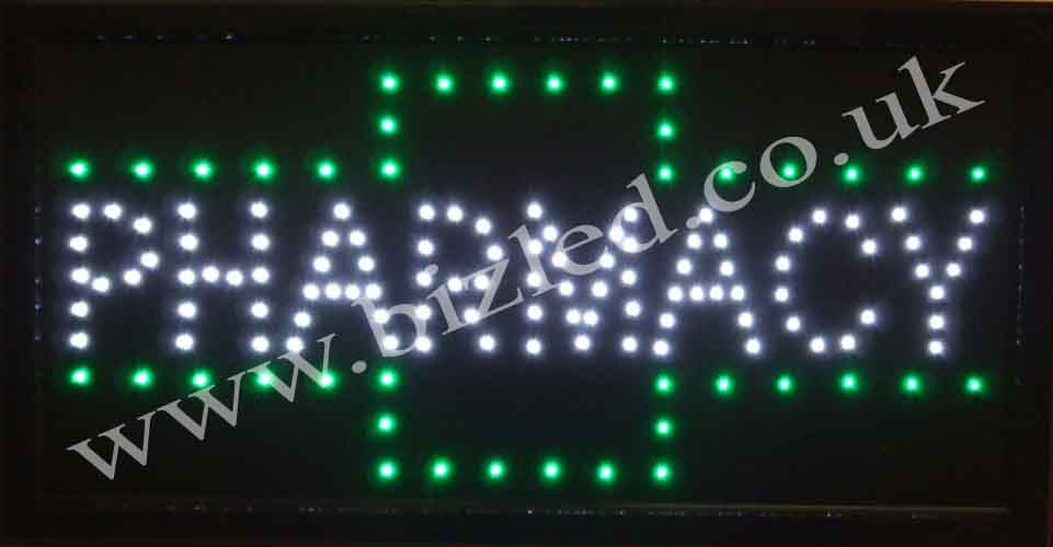 2 mode Attractive flashing PHARMACY led new Shop signs With the well-known green logo firmly in place, this attractive flashing sign is useful for all pharmacies and can be seen from all over!