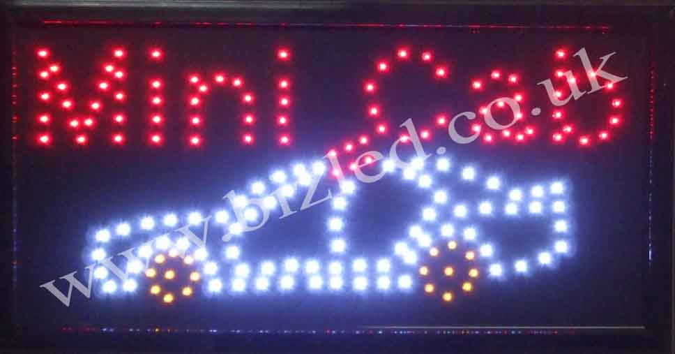 2 mode Flashing MINI CABS  led new window Shop signs Catch a cab with this brightly flashing coloured "mini cabs" sign.