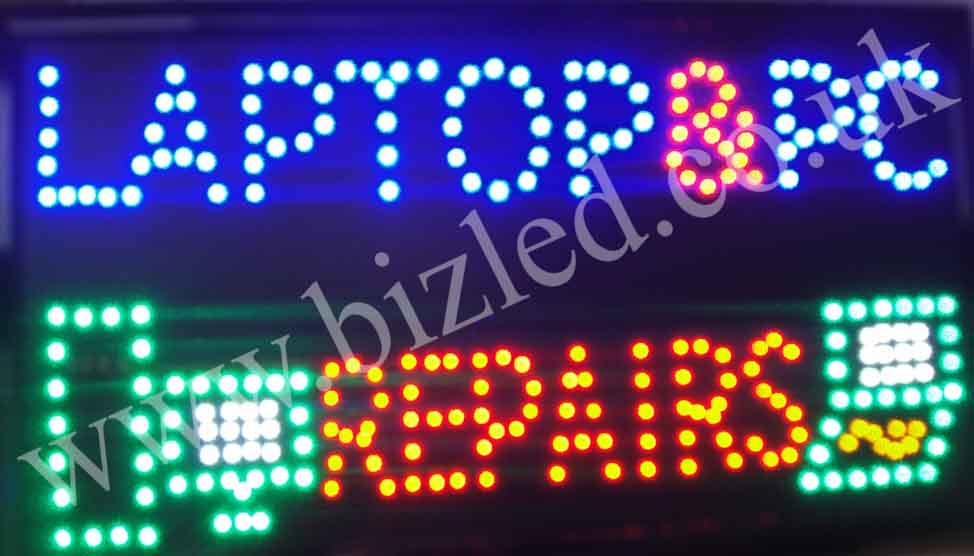 Large 2 mode Flashing lap top & pc repairs led new window Shop signs