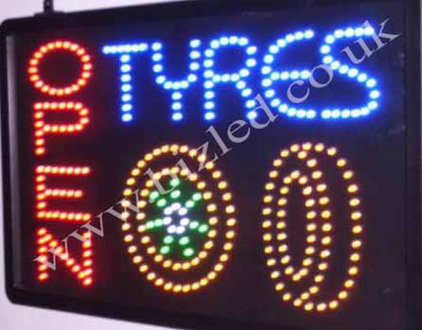QUALITY FLASHING OPEN TYRES LED new window shop signs