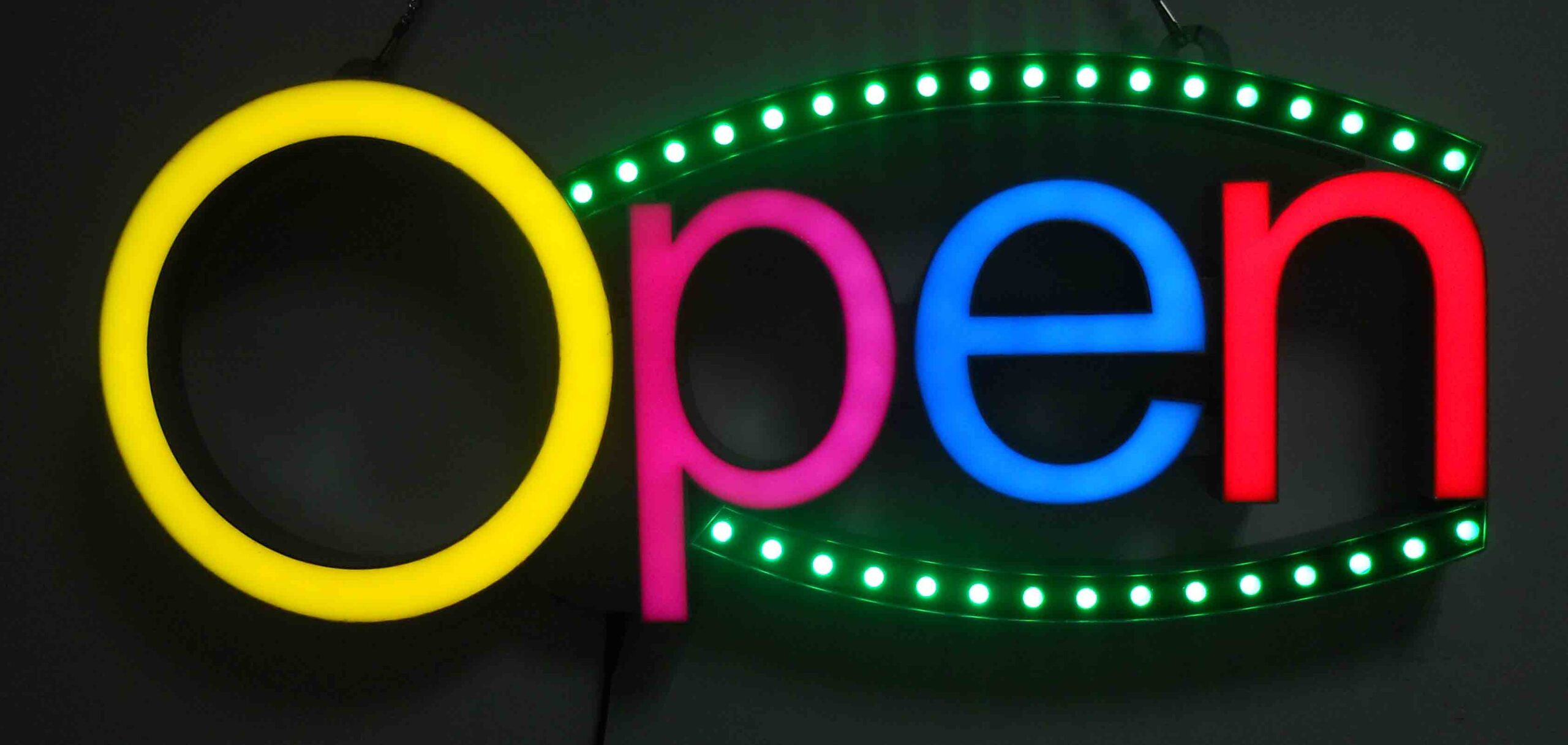 OPEN NEON LED Sign - colour yellow,pink,blue,red - LED chasing curves - neon6