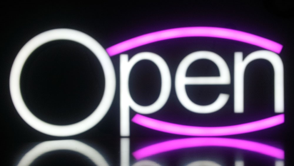 OPEN NEON LED Sign - colour all white - purple colour curves - neon8
