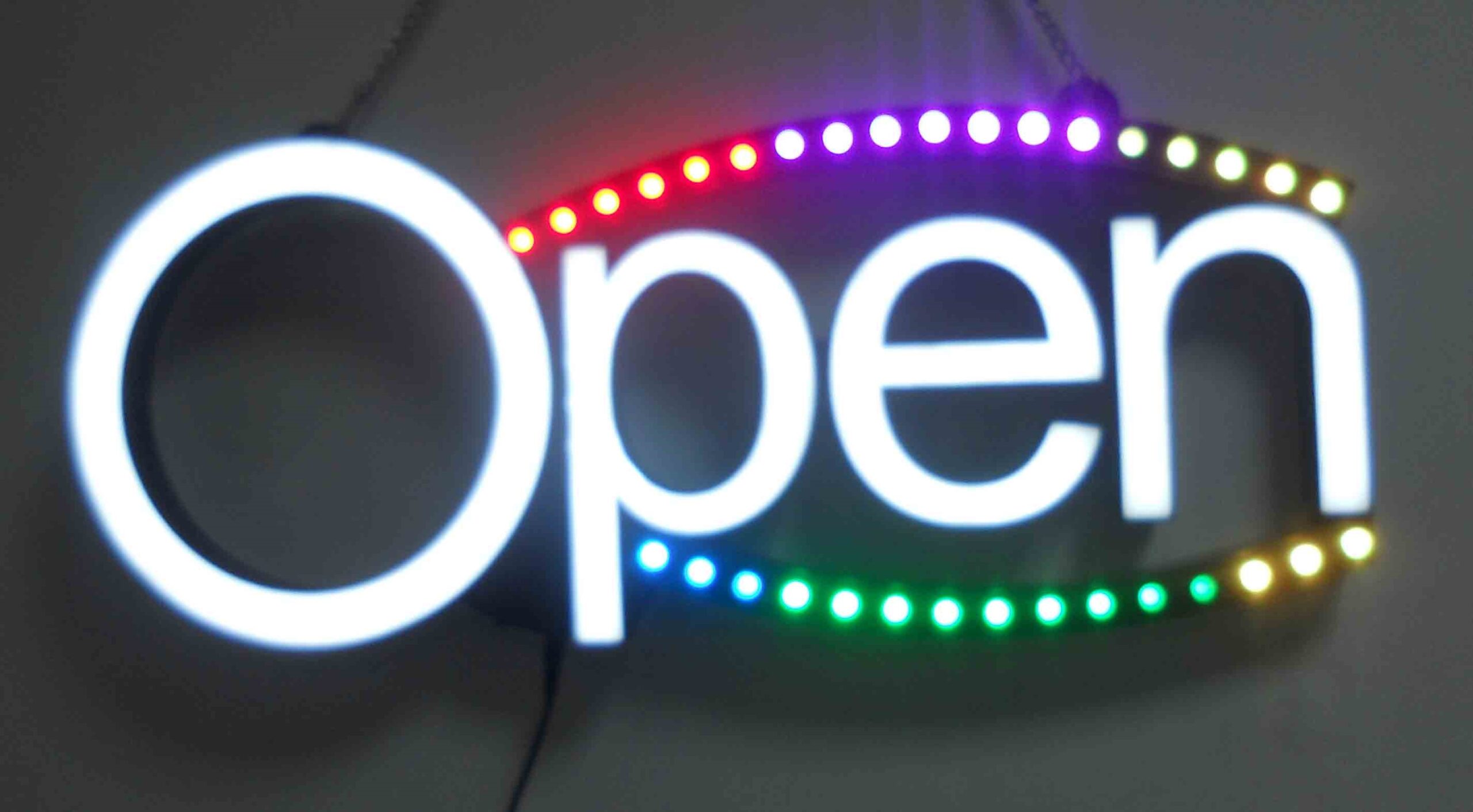 OPEN NEON LED Sign - colour all white - Multicolour LED chasing curves - neon9