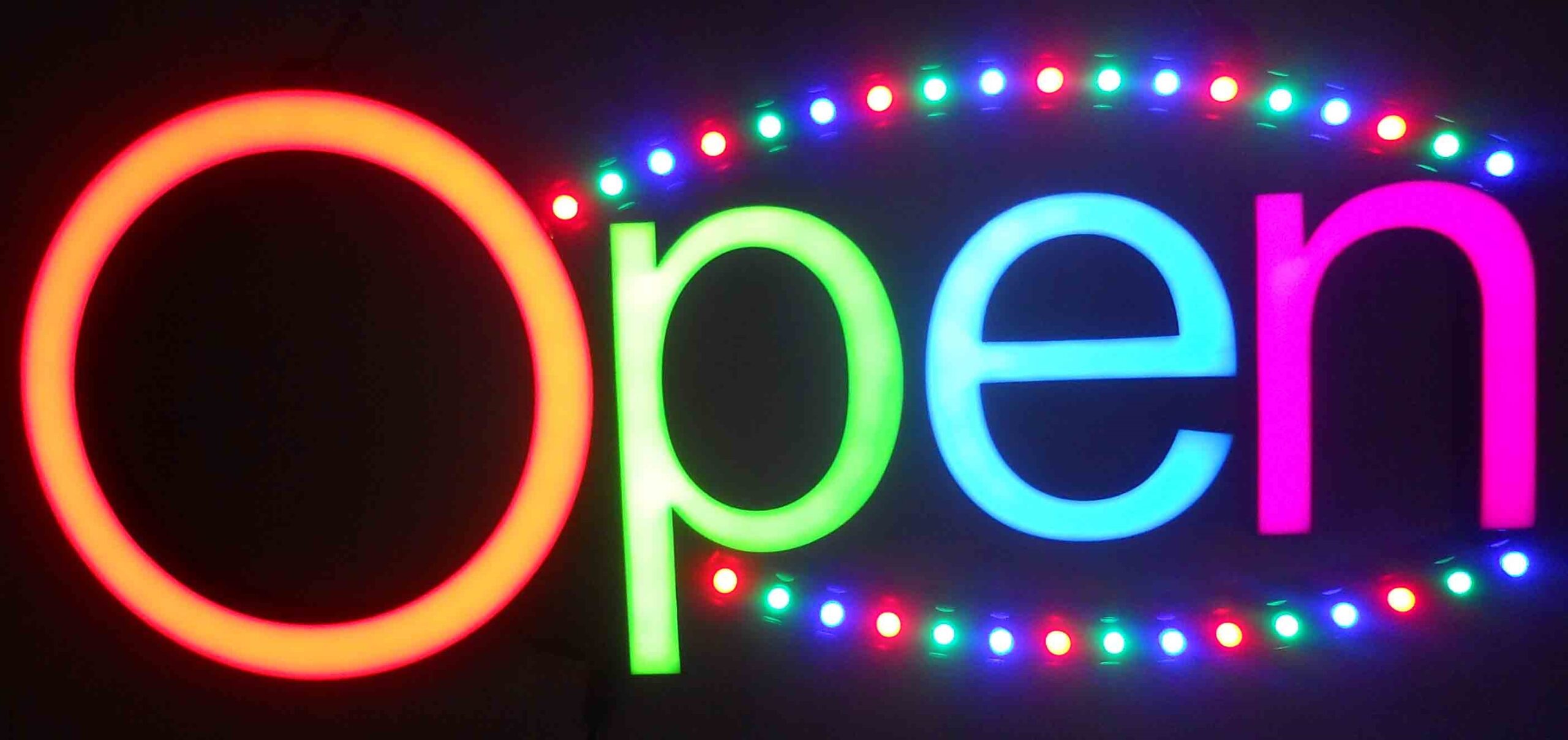 OPEN NEON LED Sign - colour red,green,blue,pink - Multicolour LED chasing curves - neon10