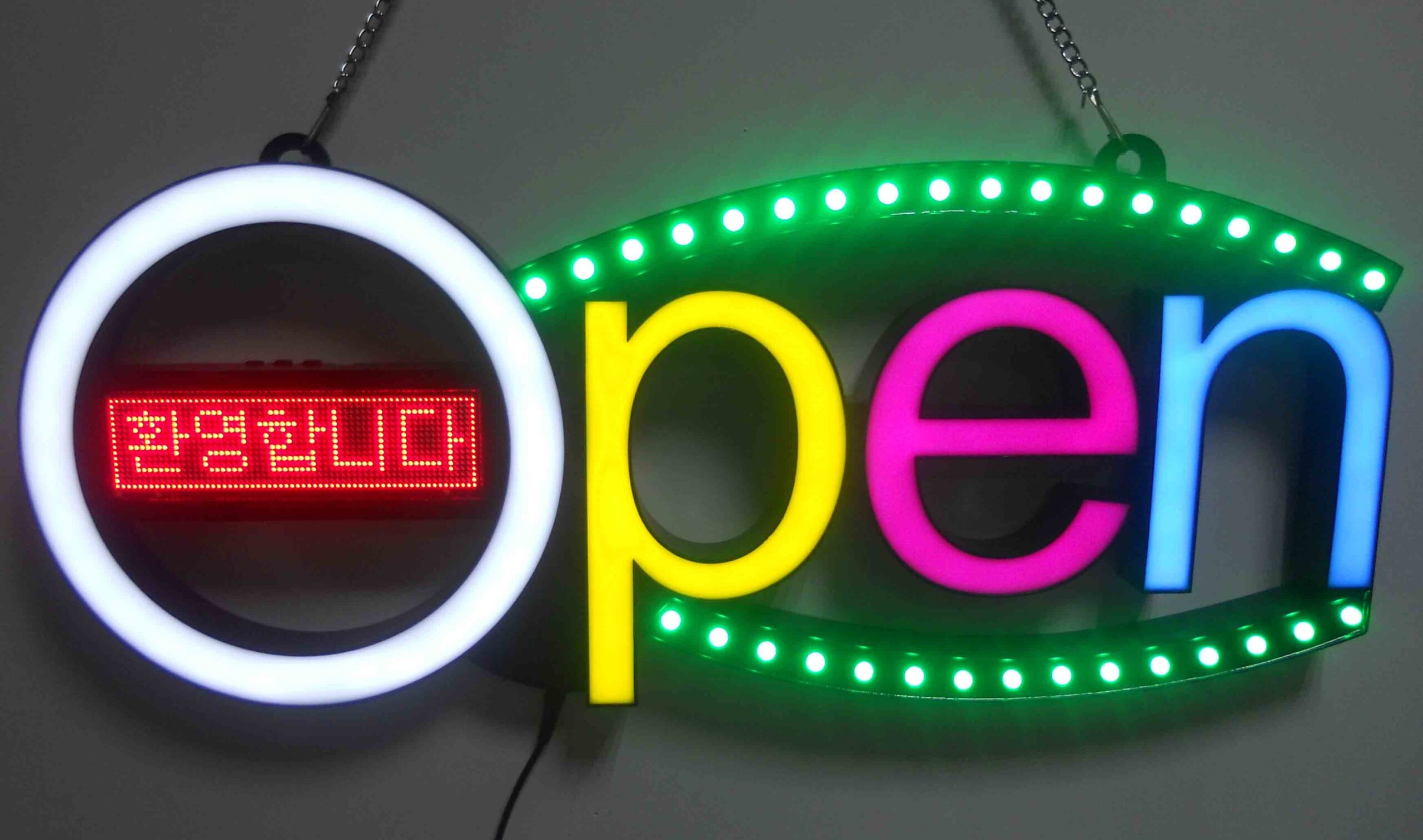 OPEN NEON LED Sign - colour white,yellow,pink,blue - LED chasing curves - neon12