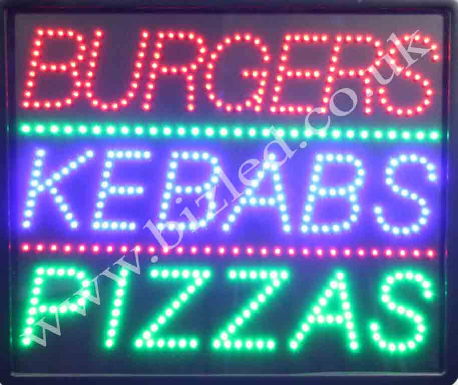 QUALITY FLASHING BURGERS KEBABS PIZZAS LED new shop signs