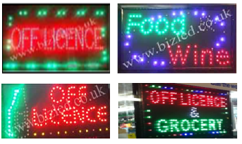 Off Licence Food Wine Licence Off Licence and Grocery Flashing led window Shop signs-2 mode