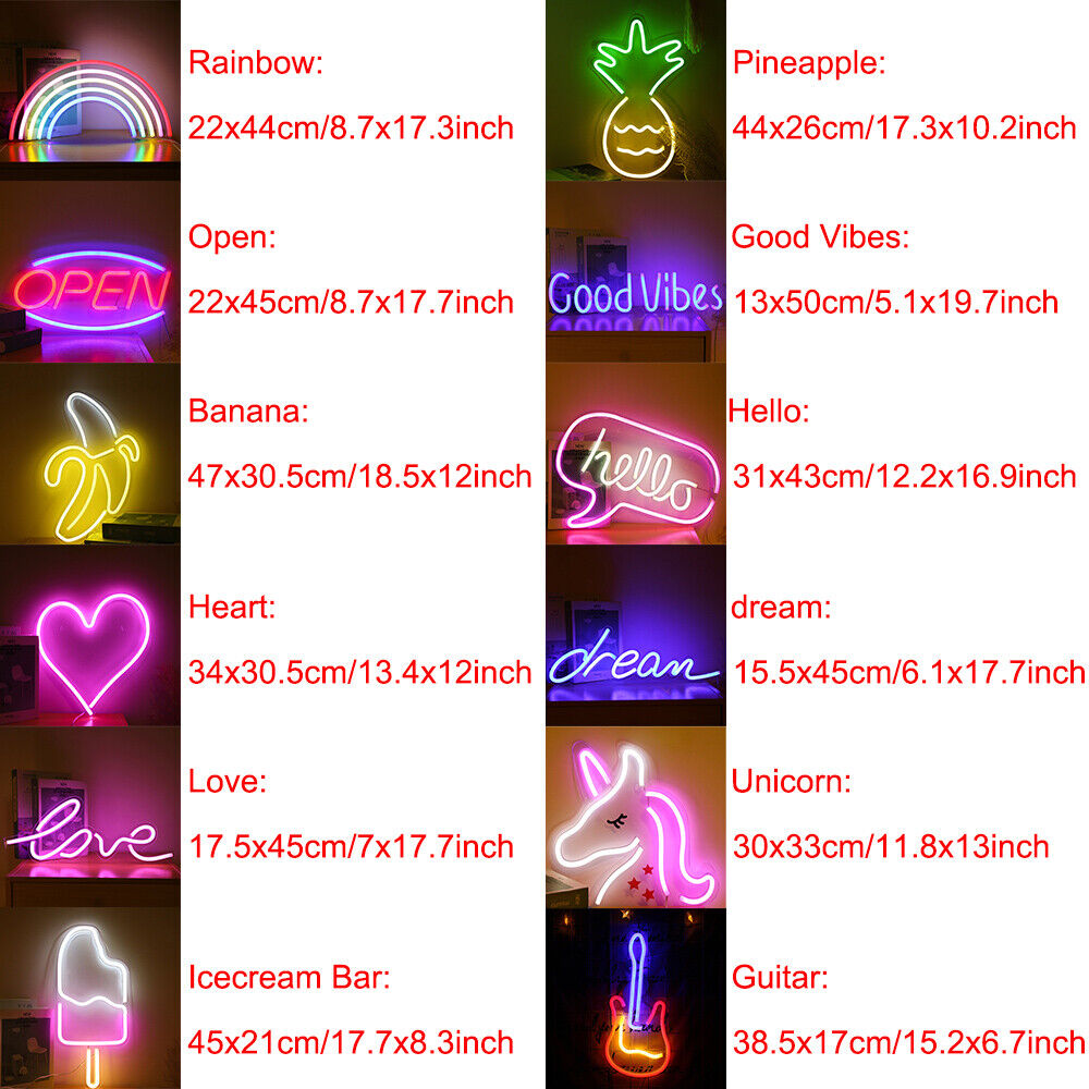 USB/Battery LED Neon Sign Light Wall Hanging Kids Bedside Lamp Lighting Decor UK