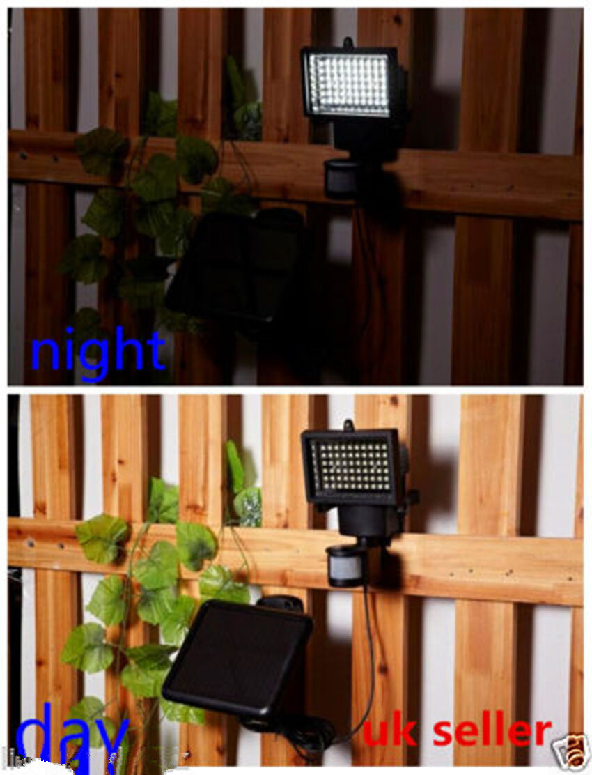SOLAR POWER 60 LED RECHARGEABLE PIR MOTION SENSOR SECURITY LIGHT OUTDOOR GARDEN