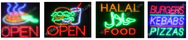 QUALITY FLASHING  Open burgers pizza Halal food  LED new window shop signs –several functions