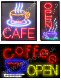 QUALITY FLASHING  Open  Café Coffee LED new window shop signs –several functions