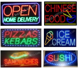 QUALITY FLASHING  Open home delivery Chinese food Pizza kebabs  Ice cream Sandwiches Sushi  LED new window shop signs –several functions